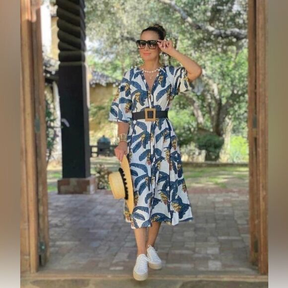 Desmond & Dempsey X H&M Banana Leaves Tropical Linen Dress - Picture 2 of 11